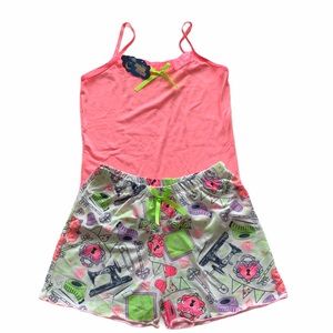 Pink & white Pijama set- tank top & shorts in sz S